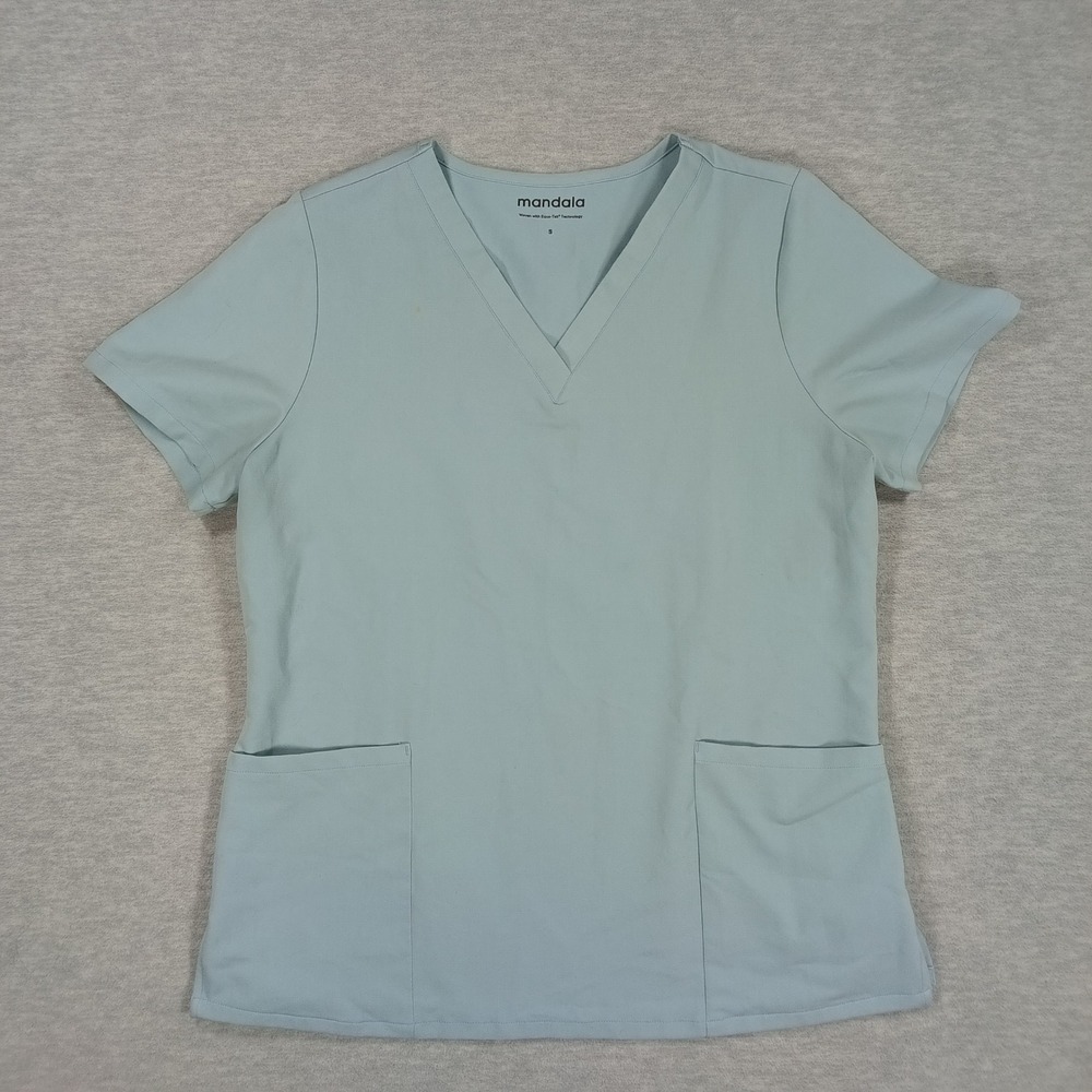 Mandala Womens Seafoam V-Neck Scrub Top Equa-Tek Size S Small Light Blue